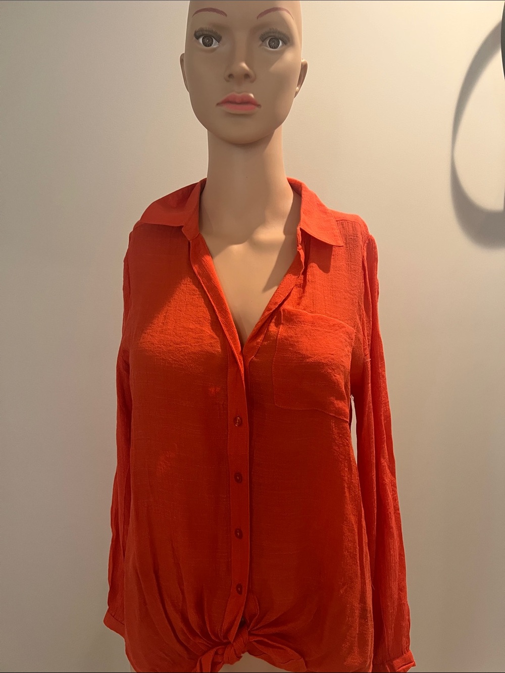 Zac & Rachel Bright Orange Button-Front Tie Hem Shirt